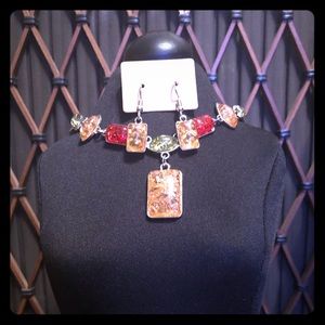 Classy Silvertone & Amber Jewelry Set 💎